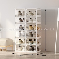 Boîte de rangement à chaussures rectangulaire pliable anti-poussière en PP de style européen Lener à 6 niveaux, 2 colonnes, 12 compartiments