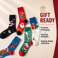 Chaussettes en coton jacquard à motifs de Noël, chaussettes mi-hautes 200N, motif Père Noël et rennes, boîte cadeau, chaussettes décontractées pour hommes, idéales pour les fêtes