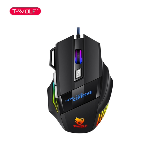 T-WOLF M1 Hot Sale RGB Backlit Wired Gaming Mouse 7D Adjustable DPI 3600 LED Colorful Light USB Computer Mice for PC Laptop