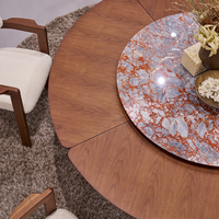 Ensemble de table à manger ronde rotative en marbre rouge au design moderne, meubles de salle à manger pour villa, 6 places