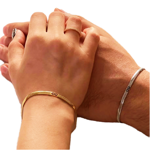 Nouvelle mode en acier inoxydable plat chaîne à chevrons longue Distance Couple Bracelet infini pour hommes femmes amoureux - Product Image 1