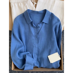 <span class=keywords><strong>Camicia</strong></span> di <span class=keywords><strong>lino</strong></span> 100% per le donne camicie estive traspiranti con bottoni a maniche lunghe - Product Image 1