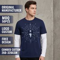 T-shirt homme double couche en coton peigné 280 GSM, motif toile d'araignée hexagonale géométrique tribale marine personnalisée avec cristaux, pour le style urbain sombre