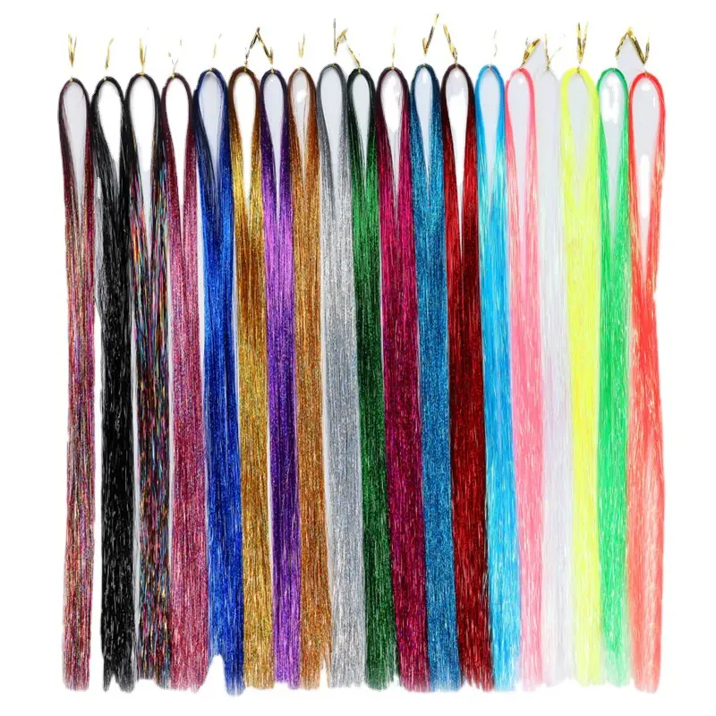 FX-HA01 Manufacturer Direct Sales 93cm Long Laser Gold Wire Wig Synthetic Hair Extensions 22 Colors PET Tinsel Hair Wholesales