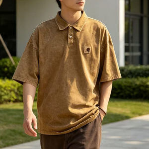 Camiseta Polo para Hombre con Bordes Blancos Deslavados, <span class=keywords><strong>Cuello</strong></span> Redondo, Manga Corta, Marca de Moda, Logotipo Hartt - Product Image 5