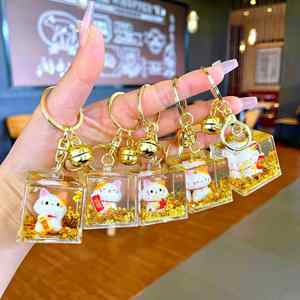 Porte-clés Bouteille de Sable Mouvant avec Breloque Chat Porte-Bonheur Maneki Neko, Ornement Liquide Dynamique, Cadeau Porte-Bonheur - Product Image 2
