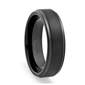 卸売4mm 6mm 8mmクラシックブラッシュドブラックチタン結婚指輪コンフォートフィットギフト