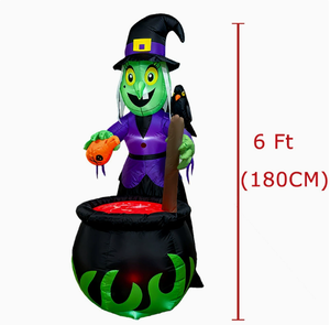 Décoration d'Halloween gonflable <span class=keywords><strong>de</strong></span> 1,8 m : Sorcière avec corbeau sur <span class=keywords><strong>l</strong></span>'épaule, brassant une potion magique dans un chaudron, pour une ambiance effrayante - Product Image 5