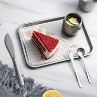 Vintage En Acier Inoxydable Rectangulaire Café Boutique Palette De Stockage Disque Net Snack Gâteau Plat À Manger Assiette À Dessert Cuisine Plat Plateau