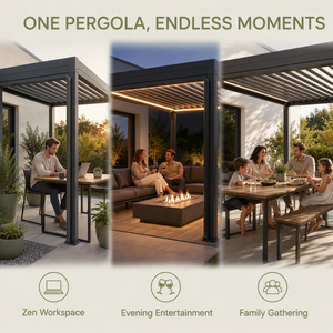 Pergola motorisée en aluminium à lames orientables, étanche, avec gouttière, <span class=keywords><strong>abri</strong></span> extérieur personnalisé <span class=keywords><strong>pour</strong></span> <span class=keywords><strong>jardin</strong></span>, patio, terrasse, espace de loisirs - Product Image 2