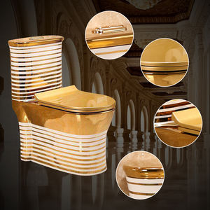 WC en céramique à double chasse à siphon, couleur dorée moderne, à poser au sol, avec siphon en P allongé, vente en gros - Product Image 1