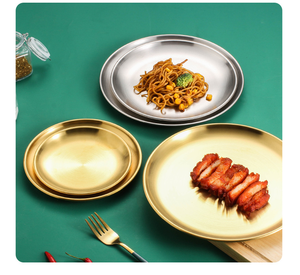 Plateau de service, plateau de table, assiette à steak, assiette de barbecue, assiette de barbecue circulaire coréenne en acier inoxydable - Product Image 3