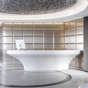 CR007 Pure White High-gloss Seamless Leisure Area Wave-Shaped FRP Reception Desk Perfect for Corporate Office Lobby Hotel Decor - Product Image 1