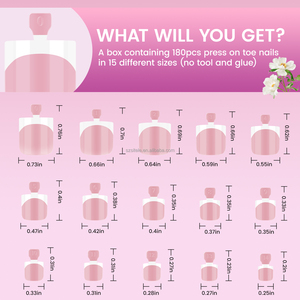 180 pièces de faux ongles d'orteils en gel souple, courts, style French, rose <span class=keywords><strong>nude</strong></span>, carrés, à presser, à retirer par trempage - Product Image 6