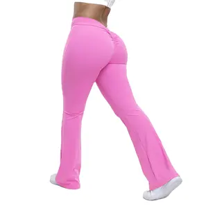 Custom Nylon Workout Gym Fitness Sets Flared Yoga Leggings Women Gym Wear V Shape Butt Lifting Wide Leg Yoga Pant