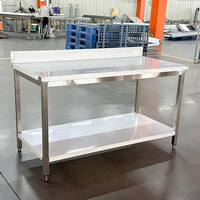 Table de travail en acier inoxydable haute capacité et robuste avec dosseret et pieds carrés, plan de travail pour cantine scolaire