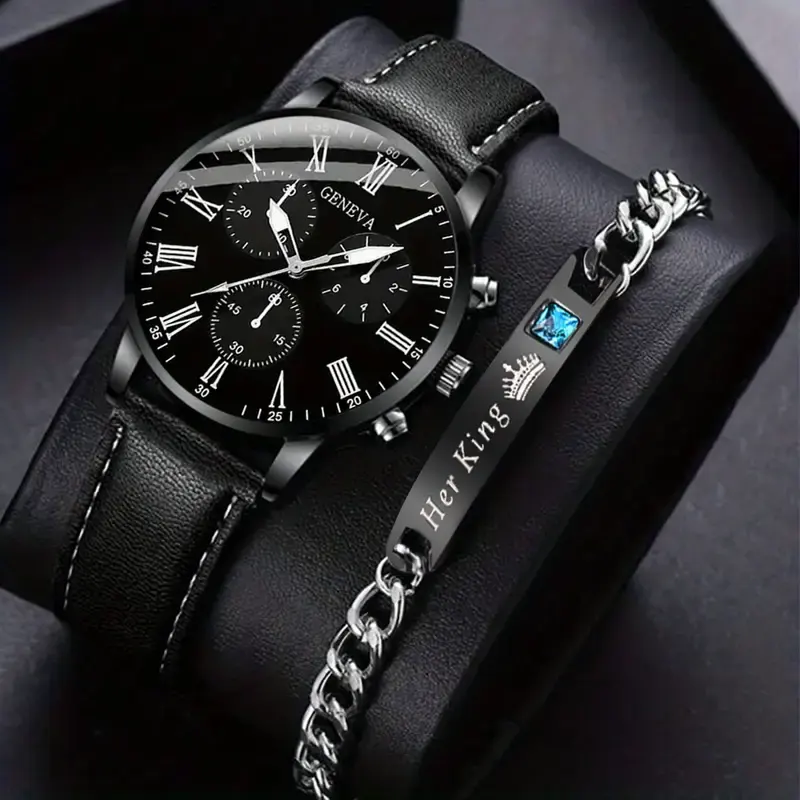 6258 2 unids/set reloj de cuarzo negro para hombre con pulsera moda hombres reloj conjunto regalo