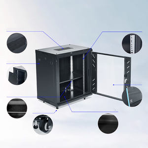 خزانة شبكات للتثبيت على الحائط، رف خادم قائم على الأرض مع باب زجاجي قابل للقفل، رف قابل للتعديل من الفولاذ SPCC لمعدات المراقبة - Product Image 4