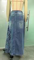 Jupe longue en jean taille haute à patchwork floral en dentelle pour femme, style bohème, coupe trapèze, chic, streetwear, vente en gros de vêtements