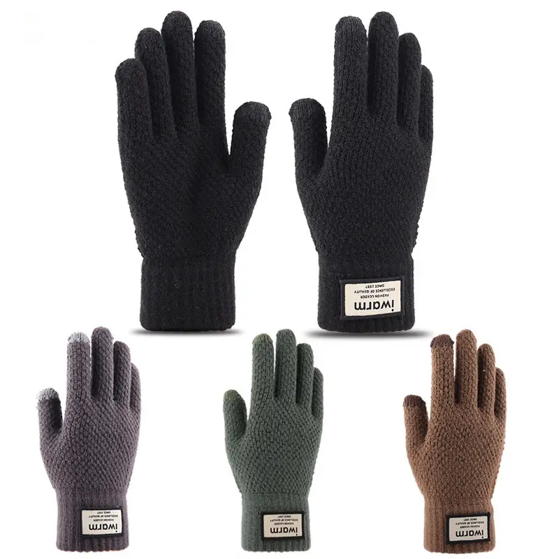 Winter Men Touchscreen High Quality Male Mitten Thicken Warm Wool Cashmere Solid Knitted Gloves