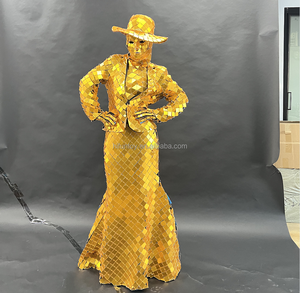 Traje <span class=keywords><strong>de</strong></span> Espejo Personalizado <span class=keywords><strong>para</strong></span> <span class=keywords><strong>Mujer</strong></span>, Traje <span class=keywords><strong>de</strong></span> Baile Sexy Dorado y Plateado con Top, Sombrero y Falda <span class=keywords><strong>para</strong></span> Espectáculo <span class=keywords><strong>de</strong></span> Danza, <span class=keywords><strong>para</strong></span> Adultos - Product Image 2
