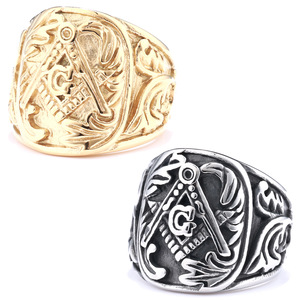 Mens signet nhẫn thép không gỉ mạ vàng thuộc về thợ hồ vòng cổ điển freemason thành viên Nhẫn người đàn ông Phụ nữ - Product Image 2