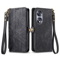 Coque de téléphone antichoc en cuir à fermeture éclair géométrique avec boucle latérale pour Honor 70 – Offre Spéciale