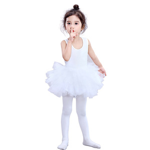 Leotardos de <span class=keywords><strong>gimnasia</strong></span> rítmica para niños, camisola blanca lisa de algodón para niña, vestido de baile en blanco con tutú - Product Image 1