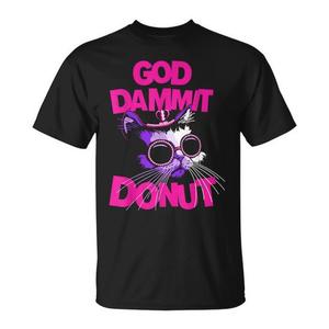 T-shirt God Dammit Donut Cat nera per adulti unisex - Product Image 1