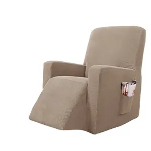 Wholesale Pure Color cream lounge recliner chair cover Velvet recliner couch Covers with Pocket chair headrest recliner cover