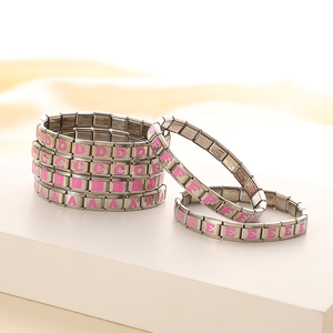Pulseras italianas con letras iniciales coloridas personalizadas, eslabones elásticos, alfabeto, 26 letras, pulsera italiana de acero inoxidable Diy - Product Image 3