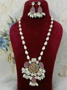 Fabriqué à la main Minakari Kundan collier avec boucles d'oreilles longue poire chaîne bijoux de mariée femme et fille mode traditionnelle en gros - Product Image 6