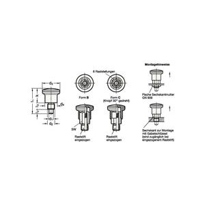GANTER GRIFF Mini raster GN 822,6 D1 4 mm D2 M 8 mm sin bloqueo de bloqueo - Product Image 2