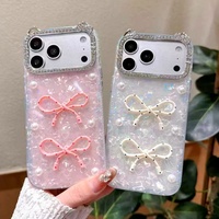 Coque de téléphone INS avec nœud papillon, diamant, coquillage, marbre et perle pour filles, compatible iPhone 14 15 16 17, protection antichoc