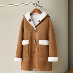 Manteau chaud épais femme veste en peau de mouton à simple boutonnage manteau en fourrure Composite réversible en une seule pièce