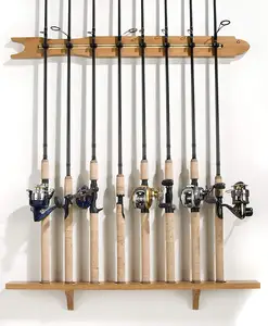 A prateleira modular de armazenamento para armazenamento de varas de pesca em estilo rural pode segurar 8 varas de pesca