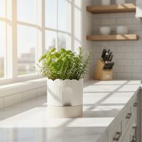 Pot Tanaman Keramik Modern Self Watering untuk Tanaman Indoor 8 Inch dengan Lubang Drainase, Desain Penampung Air, Warna Beige Natural