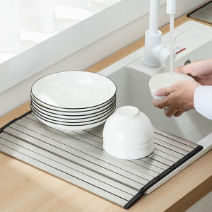 Enrouler sur l'évier égouttoir à vaisselle cuisine roulant pliable évier support tapis fil d'acier inoxydable pour comptoir d'évier de cuisine - Product Image 4