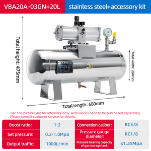 สำหรับประเภทตัวควบคุมลมแบบนิวเมติก ปั๊มควบคุมแก๊ส VBA20A-03GN ถังเก็บลม VBAT10A1 แบบคู่ VBA ใหม่ อัตราส่วน 1:2 ชุด 0.2-1.0Mpa - Product Image 3