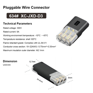 Insteekbare laagspanningsconnectoren zonder strippen, 3-draads, 3-pins, <span class=keywords><strong>2</strong></span>-weg, voor AWG 20-24 draad - Product Image 2