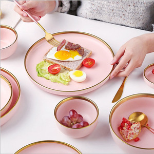 2019 caliente buen precio <span class=keywords><strong>rosa</strong></span> de cena de <span class=keywords><strong>porcelana</strong></span> conjuntos Hotel cerámica juego de vajilla - Product Image 5