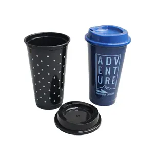 Single Wall 16oz/450ml Single Straight Plastic PP Coffee Cup Custom Silicone Feel With Cup Screw Cap