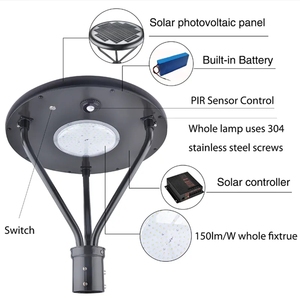 Alta calidad negro al aire libre parque cuadrado iluminación farolas 20W 25W 40W todo en uno impermeable Solar jardín Luz - Product Image 3
