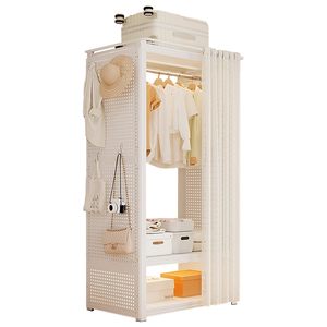 <b>Large</b> Capacity 4/5/6 Tier White Iron Powder Coated Coat Stand <b>Sliding</b> Curtain Dustproof Knocked-down Structure - Product Image 1
