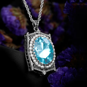 Liontin Bandul Perak <span class=keywords><strong>Topaz</strong></span> Biru Mutiara 925 Kualitas Tinggi untuk Wanita Antik Katolik Liontin Batu Permata Besar Perhiasan Perak Halus - Product Image 4