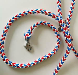 Ensemble laisse et collier pour chien tricolore <span class=keywords><strong>bleu</strong></span> blanc rouge, imperméable, résistant, pour l'entraînement et la promenade - Product Image 3