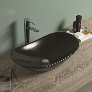 Gran oferta de lujo, estilo moderno, blanco, lavado a mano, porcelana, forma ovalada, tocador de baño Lavavo, encimera, fregadero, arte, lavabo negro - Product Image 1