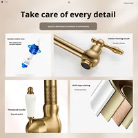 Robinet de cuisine en laiton, eau froide et chaude, style français rétro, double poignée, cartouche céramique, finition brossée, capteur tactile, douchette extractible