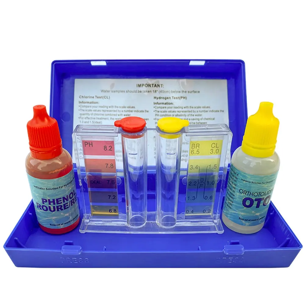 Caja de prueba de agua PH y cloro para piscina y Spa, Kit de prueba