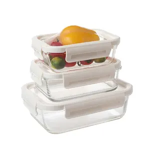 Hoge Borosilicaatglas Voedsel Opslag Containers Set/Aangepaste Decal Glas Lunchbox Met Bpa Gratis Plastic Deksel